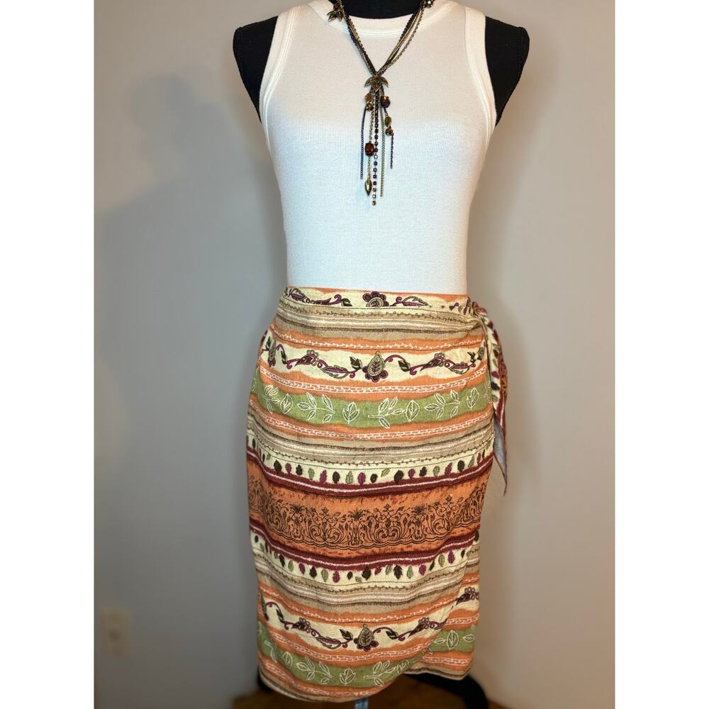 NEW YORK STUDIO SILK Vintage Earth Tone Faux Wrap 90’s Skirt